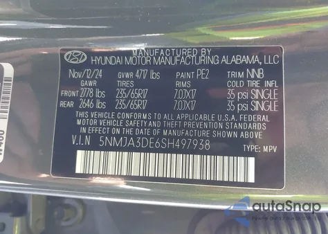 2025 Hyundai Tucson Se from USA, damaged, VIN 5NMJA3DE6SH497938